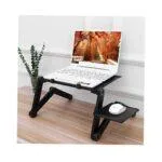 Adjustable Aluminum Laptop Table Desk with Dual CPU Fans & Mouse Pad – Cool Black
