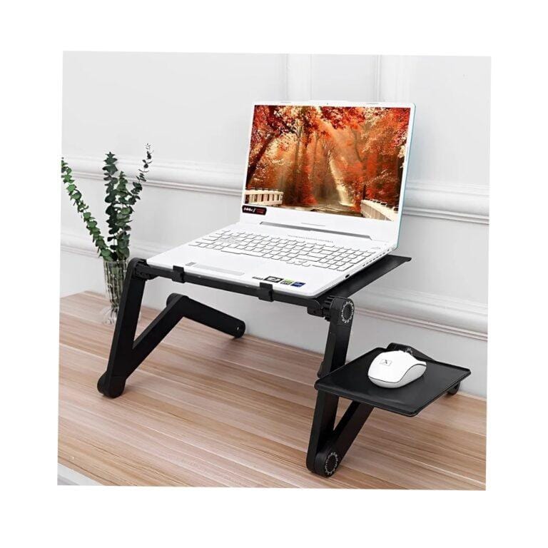 Adjustable Aluminum Laptop Table Desk with Dual CPU Fans & Mouse Pad – Cool Black