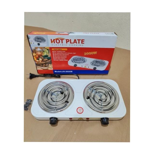 Electric Coiled Double Hotplate – 2000W Twin Burner with Thermostat Control (Model JX-2020B)