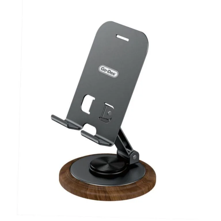 Go-Des GD-HD372 Foldable Desktop Stand – 360° Adjustable Phone & Tablet Holder with Aluminum Base and Charging Access (5–14")