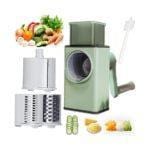 Rotary Cheese Grater & Vegetable Slicer Kitchen Tool with 3 Interchangeable Stainless Steel Blades & Suction Base