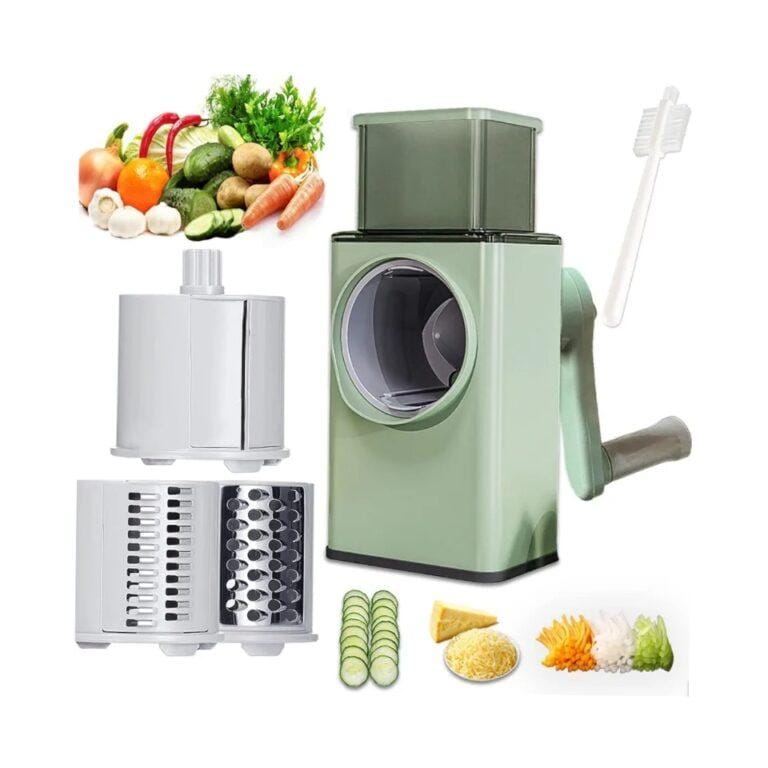 Rotary Cheese Grater & Vegetable Slicer Kitchen Tool with 3 Interchangeable Stainless Steel Blades & Suction Base