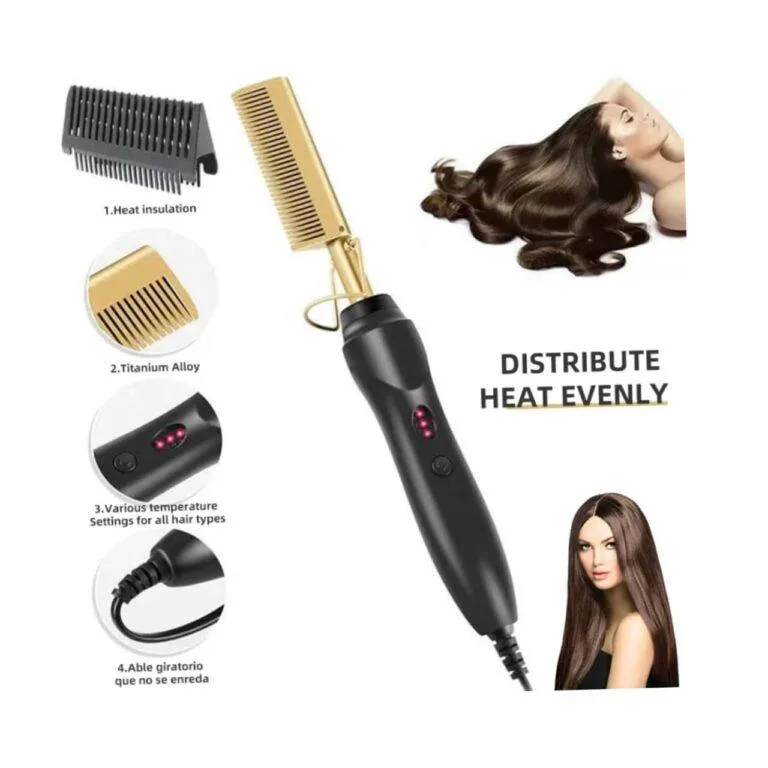 Hot Comb Hair Straightener – Titanium Alloy Electric Pressing Comb