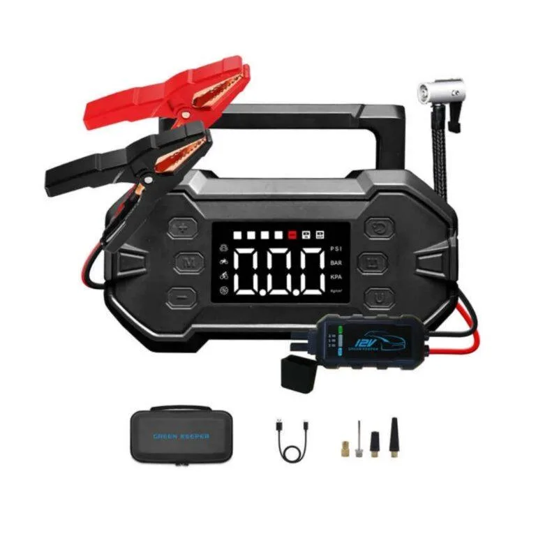 Green Keeper 12V 3000A Portable Car Jump Starter with Tyre Air Compressor, 20000mAh , LED Light & Digital Display GK-J1206P