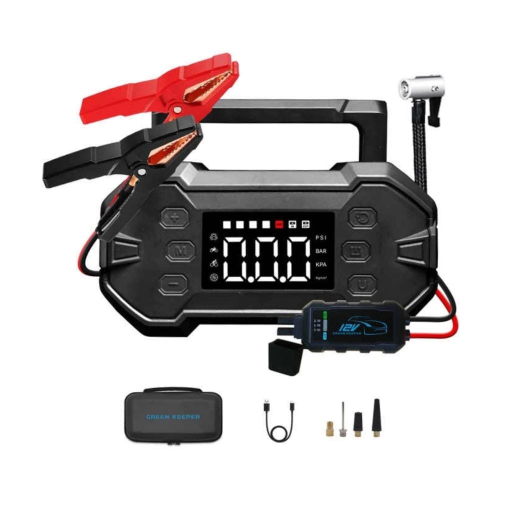 Jump starter Green Keeper 12V 3000A Portable Car Jump Starter with Tyre Air Compressor, 20000mAh , LED Light & Digital Display GK-J1206P