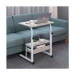 Adjustable Laptop Table with Wheels & Shelf  60 x 40cm white Maple