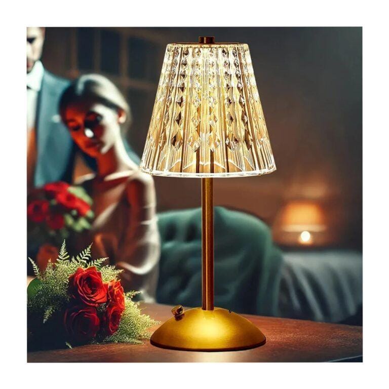 Crystal LED Battery Table Lamp – Touch Dimmable, Wireless, Rechargeable, 3 Light Modes – Elegant Bedside Lamp