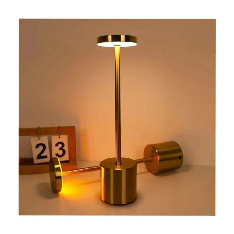 Wireless Rechargeable LED Table Lamp – Touch Control with 3-Color Step-less Dimming – Brushed Gold Finish