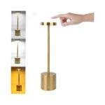 Wireless Rechargeable LED Table Lamp – Touch Control with 3-Color Step-less Dimming – Brushed Gold Finish