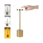 Wireless Rechargeable LED Table Lamp – Touch Control with 3-Color Step-less Dimming – Brushed Gold Finish