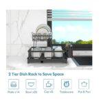 2-Tier Dish Drying Rack with Drainboard – Large Black Stainless Steel Dish Rack for Kitchen Counter