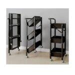 Foldable 3-Tier Metallic Utility Cart Organizer with Lockable Wheels – Heavy-Duty Kitchen Storage Rack