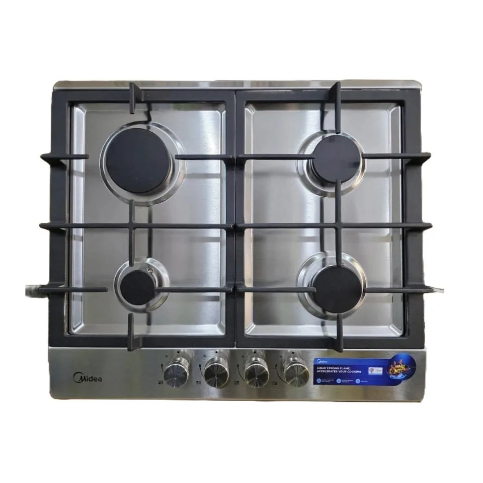 Midea 4-Burner Built-in Gas Hob with Wok Burner, Cast Iron Supports & Flame Safety – LPG Convertible