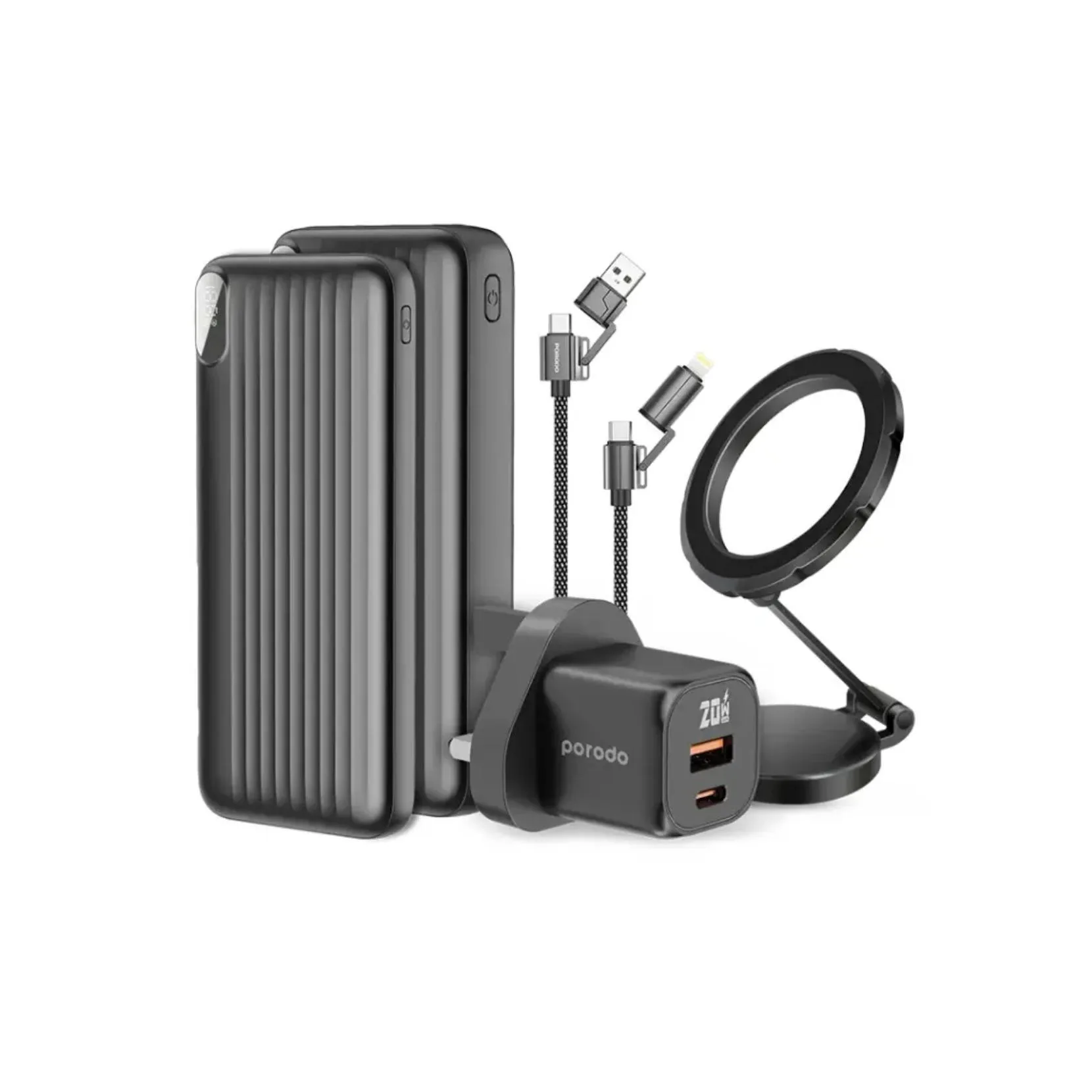 Porodo 6 Essentials in 1 Ultimate Combo – 20000 mah + 10000 mAh Power Banks PD-PB071