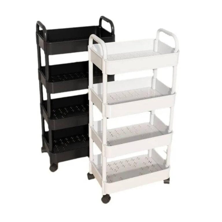 4-Tier Rolling Utility Cart with Wheels and Handle – Multi-Layer Mobile Storage Rack for Kitchen