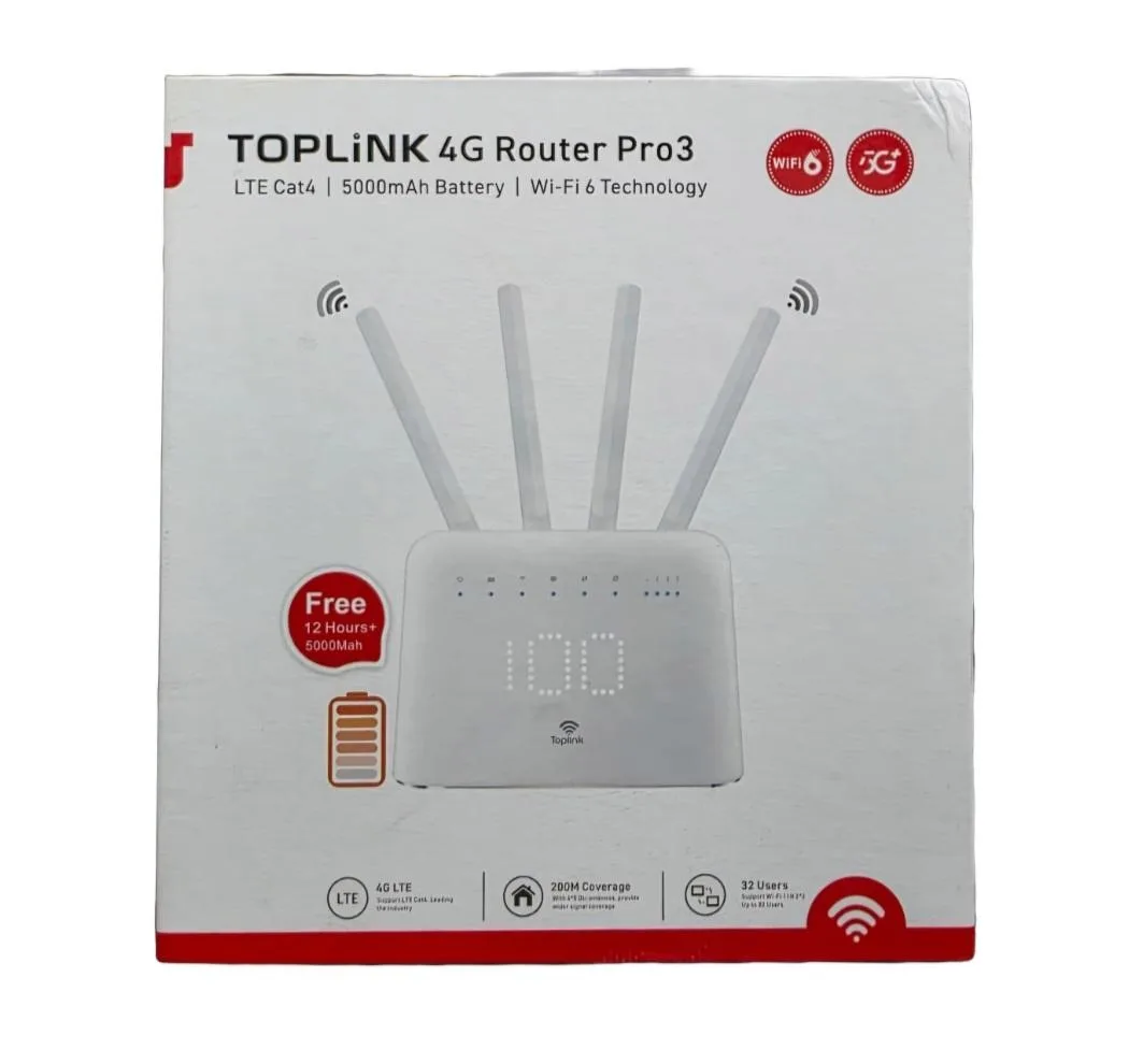 Toplink pro3 router Toplink 4G Router Pro3 – HW715s 4G LTE with SIM Card Slot, 5000mAh Battery, Dual-Band Wi-Fi 6, and Support for 32 Users