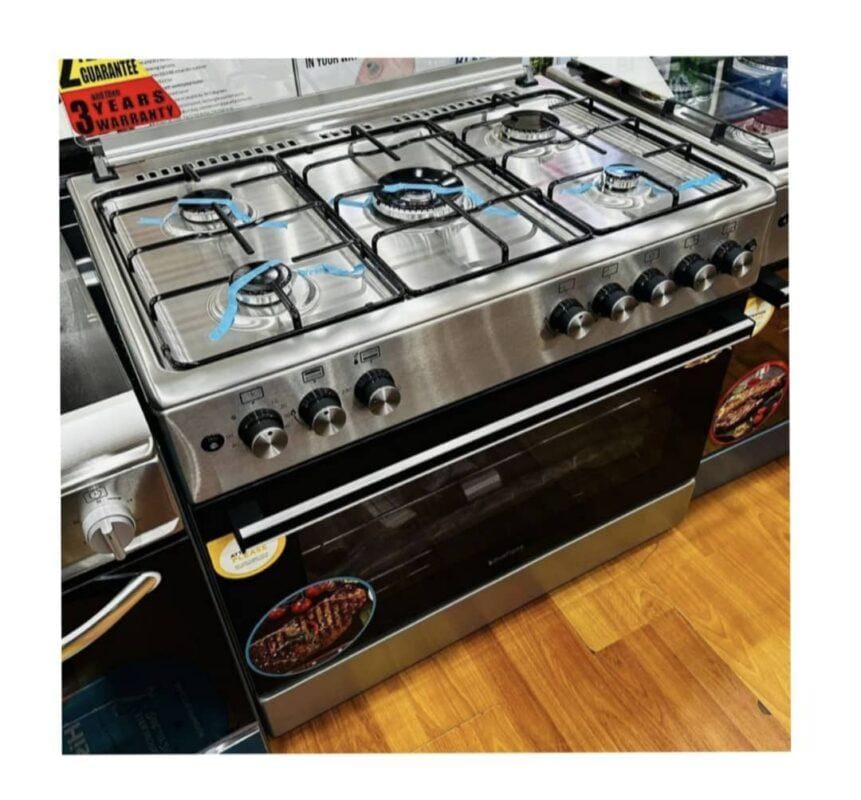 Blueflame 90x60cm Full Gas Cooker with Oven, Rotisserie & Auto Ignition – Stainless Steel ET905GR–90