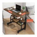 Adjustable Laptop Table with Wheels & Shelf, Lap Desk  60 x 40cm white Maple