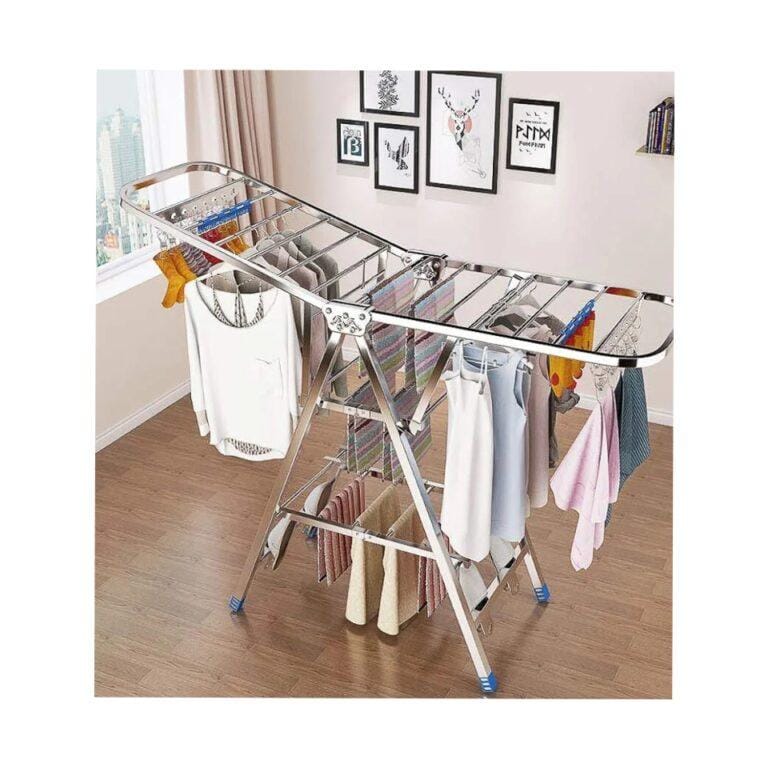 Foldable 3-Tier Indoor Clothes Drying Rack with Wheels – Adjustable Height, Large Capacity, 140cm – Durable & Stable Laundry Airer