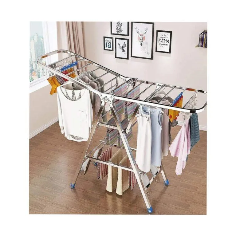 Foldable 3-Tier Indoor Clothes Drying Rack with Wheels – Adjustable Height, Large Capacity, 140cm – Durable & Stable Laundry Airer