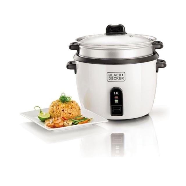 Black & Decker 2.8L Automatic Rice Cooker with Steaming Tray – RC2850-B5, White, 1100W