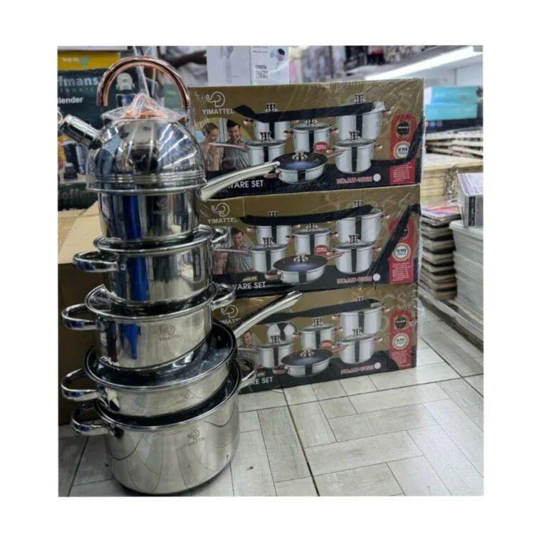 Yimattel 12-Piece Stainless Steel Cookware Set with 3.0L Kettle MT-10021