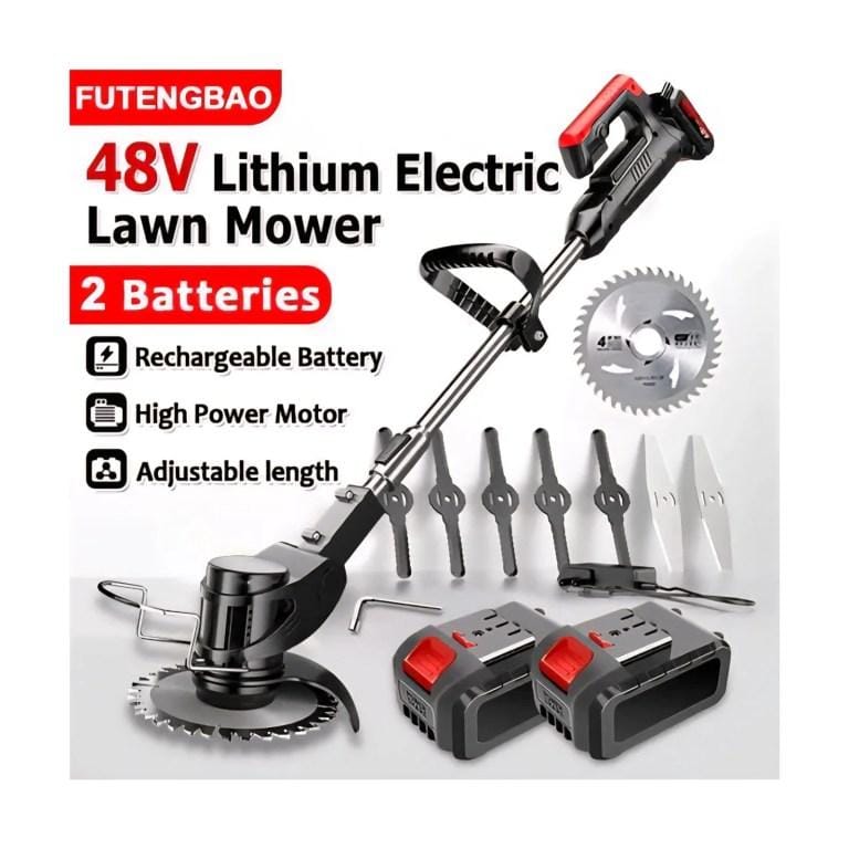 Rechargeable Cordless Lithium Electric Brush Cutter – 2 Batteries | Adjustable Handle | Grass Cutter & Trimmer
