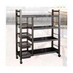 4-Tier Metal Kitchen Storage Rack with Wheels – Multipurpose Organizer Shelf with Mesh Baskets