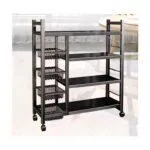 4-Tier Metal Kitchen Storage Rack with Wheels – Multipurpose Organizer Shelf with Mesh Baskets