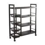 4-Tier Metal Kitchen Storage Rack with Wheels – Multipurpose Organizer Shelf with Mesh Baskets