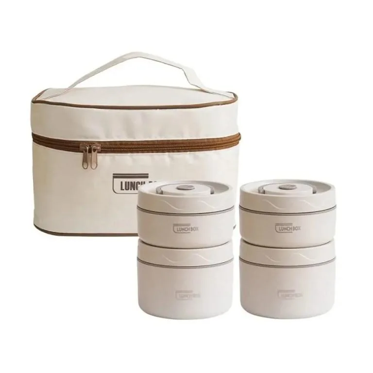 Insulated Stainless Steel Lunch Box Set – 4 Stackable Containers with Thermal Bag – Leakproof & Portable Lunch Jar