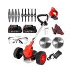 Rechargeable Lawn Mower, Grass Cutter with Wheels, Foldable Brush Cutter, Weed Trimmer & Edger with Wheels