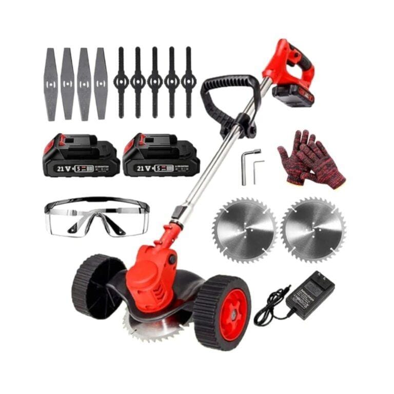 Rechargeable Lawn Mower, Grass Cutter with Wheels, Foldable Brush Cutter, Weed Trimmer & Edger with Wheels