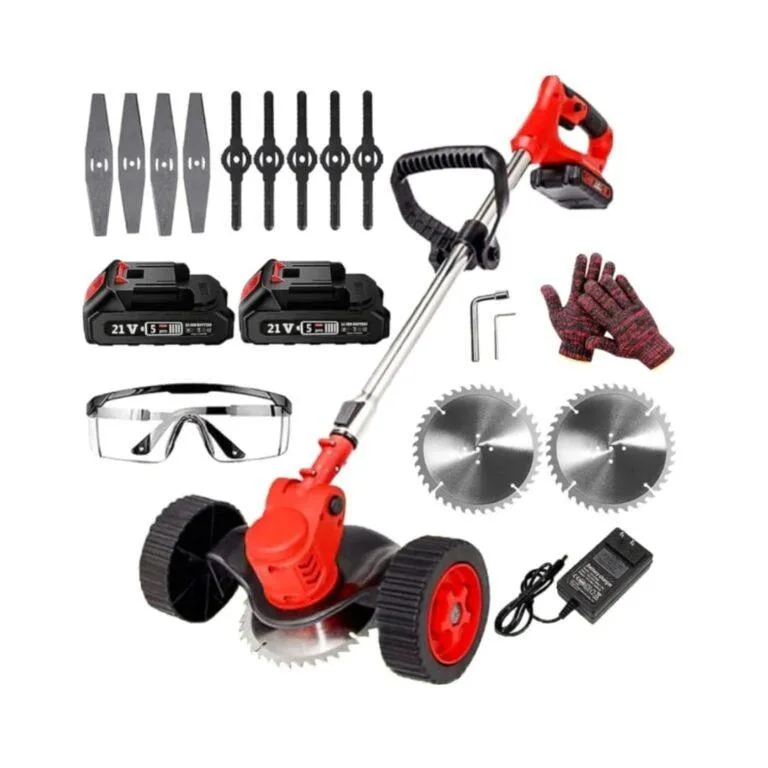 Rechargeable Lawn Mower, Grass Cutter with Wheels, Foldable Brush Cutter, Weed Trimmer & Edger with Wheels