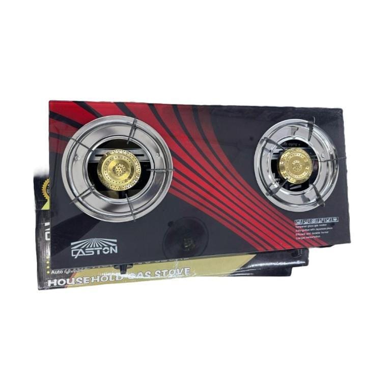 Caston Double Gas Stove Burner – Tempered Glass Top, Auto Ignition & Brass Burners