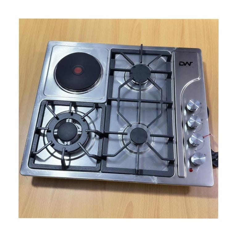 Digiwave 60cm Built-In Gas and Electric Hob – 3 Gas Burners & 1 Electric Plate, Stainless Steel