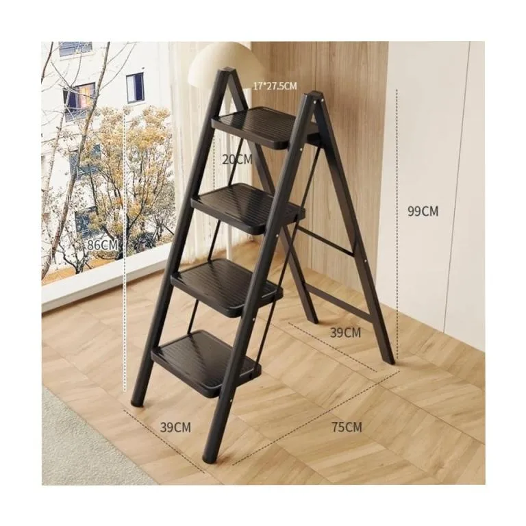 4-Step Folding Stepladder – Slim, Non-Slip, 150kg Capacity