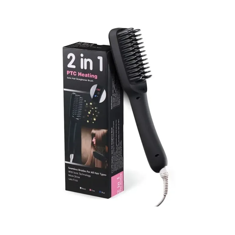 2-in-1 Ionic Hair Straightener Brush & Hot Comb with PTC Heating – Anti-Frizz Styling Comb