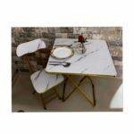 Foldable Marble-Look Reading Table and Chair Set – 1-Seater with Gold Frame