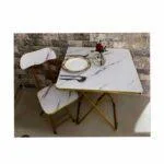 Foldable Marble-Look Reading Table and Chair Set – 1-Seater with Gold Frame