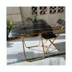 Foldable Marble-Look Reading Table and Chair Set – 1-Seater with Gold Frame