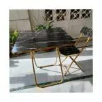 Foldable Marble-Look Reading Table and Chair Set – 1-Seater with Gold Frame