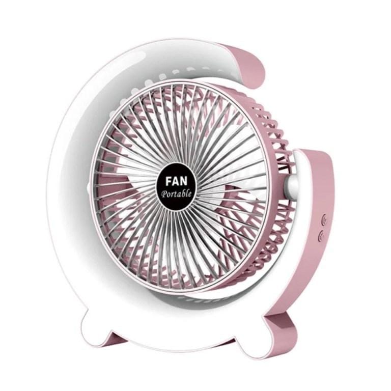 Rechargeable Mini USB Desktop Fan with 3 Speeds and 5 Ambient Lights – Quiet & Portable