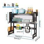 Over-the-Sink Dish Drying Rack – 85cm × 29cm × 10.9cm, Carbon Steel, Dustproof Cover, Heavy-Duty with Hooks & Knife Holder