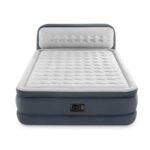 Queen Size Ultra Plush Air Mattress with Built-In Headboard & Pump – 18” Raised Height, Fiber-Tech Support, Grey