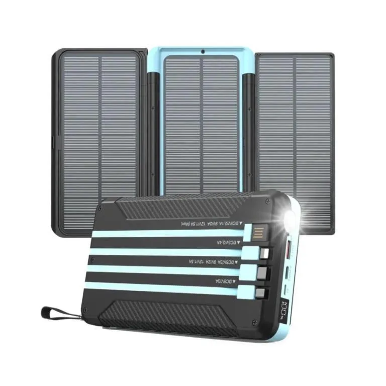 Powerology 16000mAh power bank Powerology 16000mAh Solar Multi-Cable Power Bank – Fast Charging, Built-in Cables, LED Display, Flashlight PPBCHA70-BK– Black