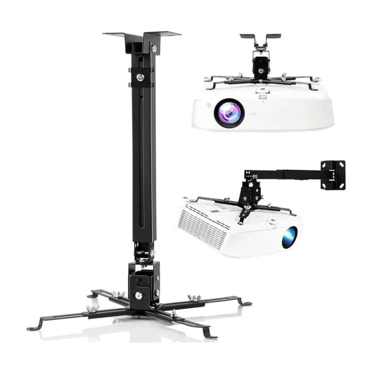 3-in-1 Universal Projector Ceiling Wall Mount – Adjustable Bracket with Extension Arm, Tilt & Swivel