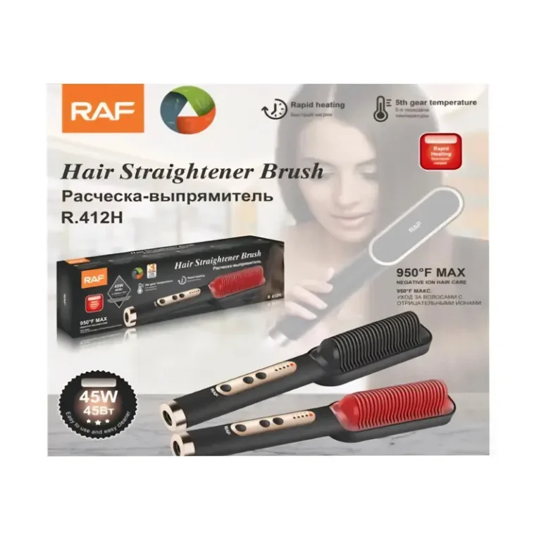RAF R.413H Hair Straightener Brush – 45W, Up to 450°F (232°C), Multi-Heat Settings
