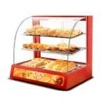 Electric Food Display Warmer – 3-Layer Countertop Cabinet, 800W, 30–85°C, Red
