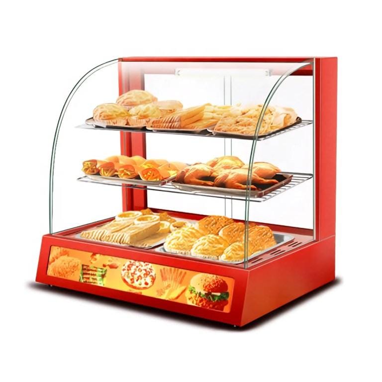 Electric Food Display Warmer – 3-Layer Countertop Cabinet, 800W, 30–85°C, Red